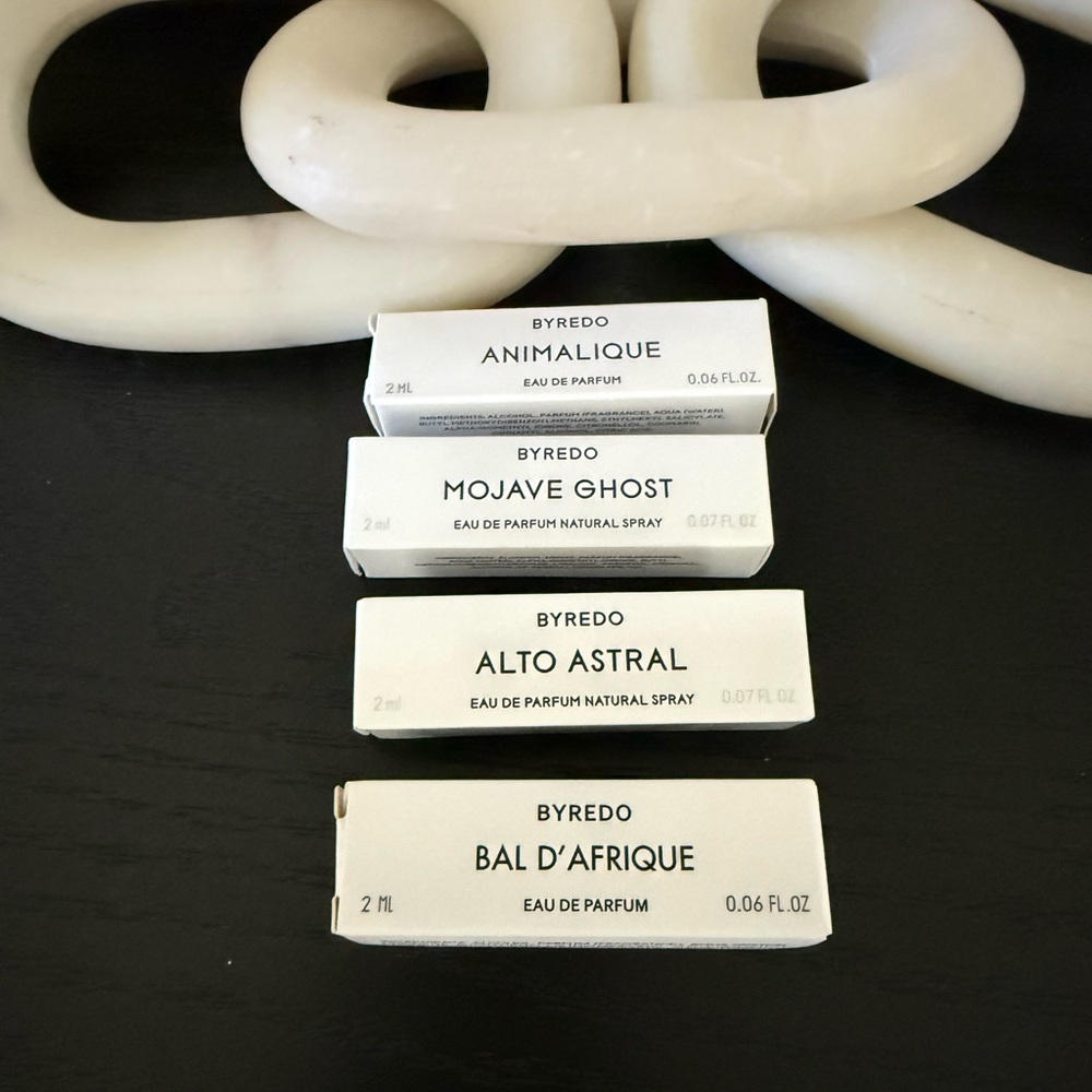 Byredo bundle of most popular perfume scents. 4 perfume sample vials 2 mls.